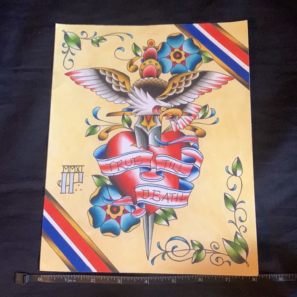 Tattoo Artwork True Till Death Eagle Heart Design Art Print 10x8 - Picture 2 of 5